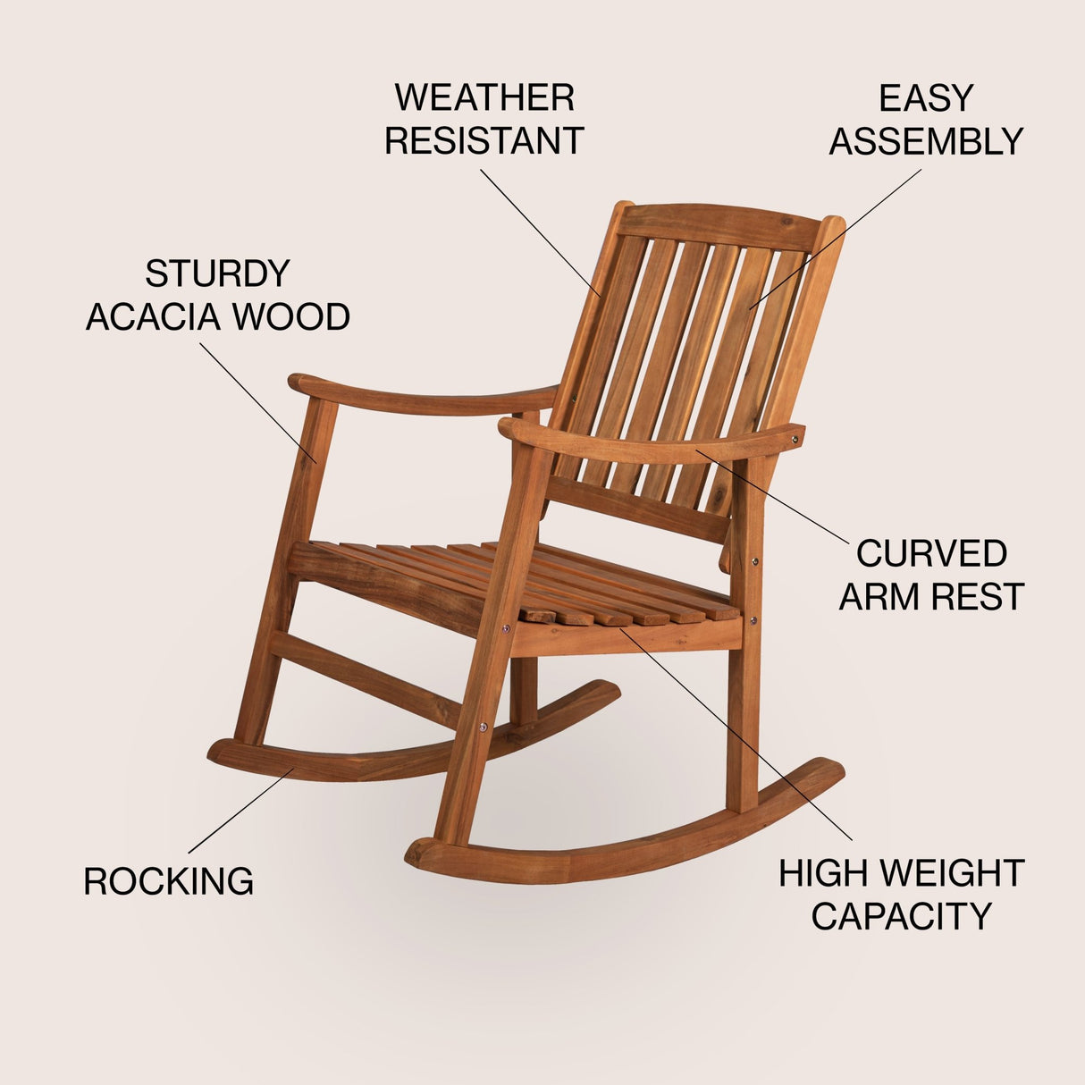 Penny Classic Slat - Back Support Acacia Wood Patio Outdoor Rocking Chair - Tuesday Morning - Outdoor Chairs