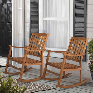 Penny Classic Slat - Back Support Acacia Wood Patio Outdoor Rocking Chair - Tuesday Morning - Outdoor Chairs
