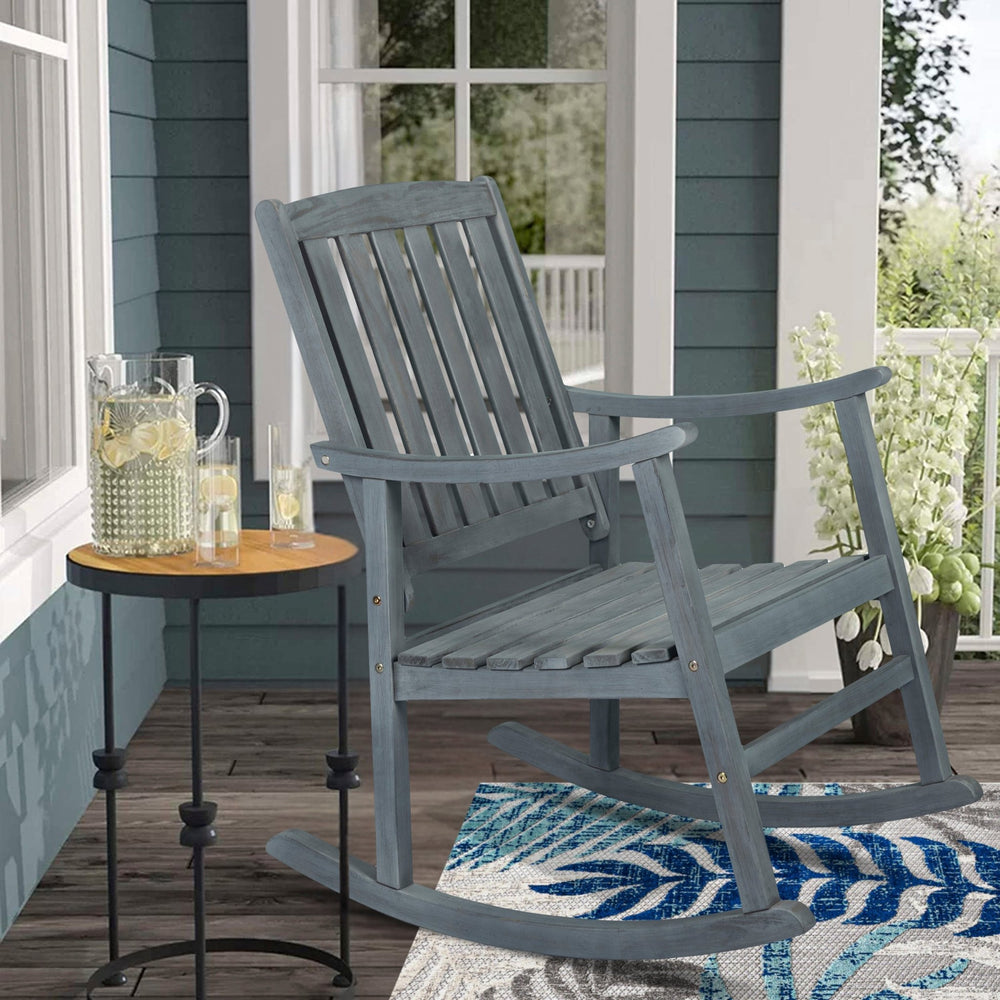 Penny Classic Slat - Back Support Acacia Wood Patio Outdoor Rocking Chair - Tuesday Morning - Outdoor Chairs