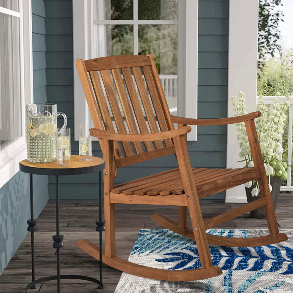 Penny Classic Slat - Back Support Acacia Wood Patio Outdoor Rocking Chair - Tuesday Morning - Outdoor Chairs