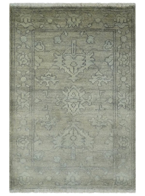 Persian Oushak 2x3 Hand Knotted Beige and Gray Traditional Wool Rug