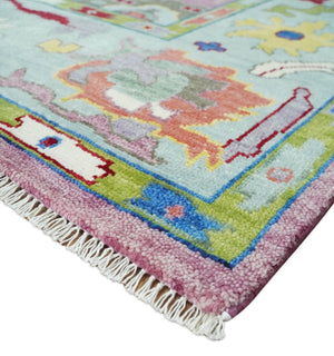 Colorful Hand knotted Traditional Oushak Pink And Ivory Custom Made wool Area Rug