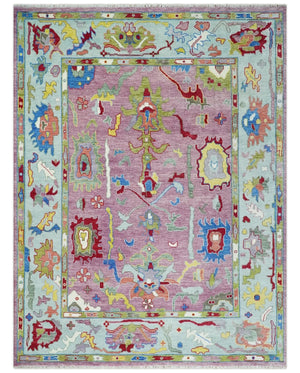 Colorful Hand knotted Traditional Oushak Pink And Ivory Custom Made wool Area Rug