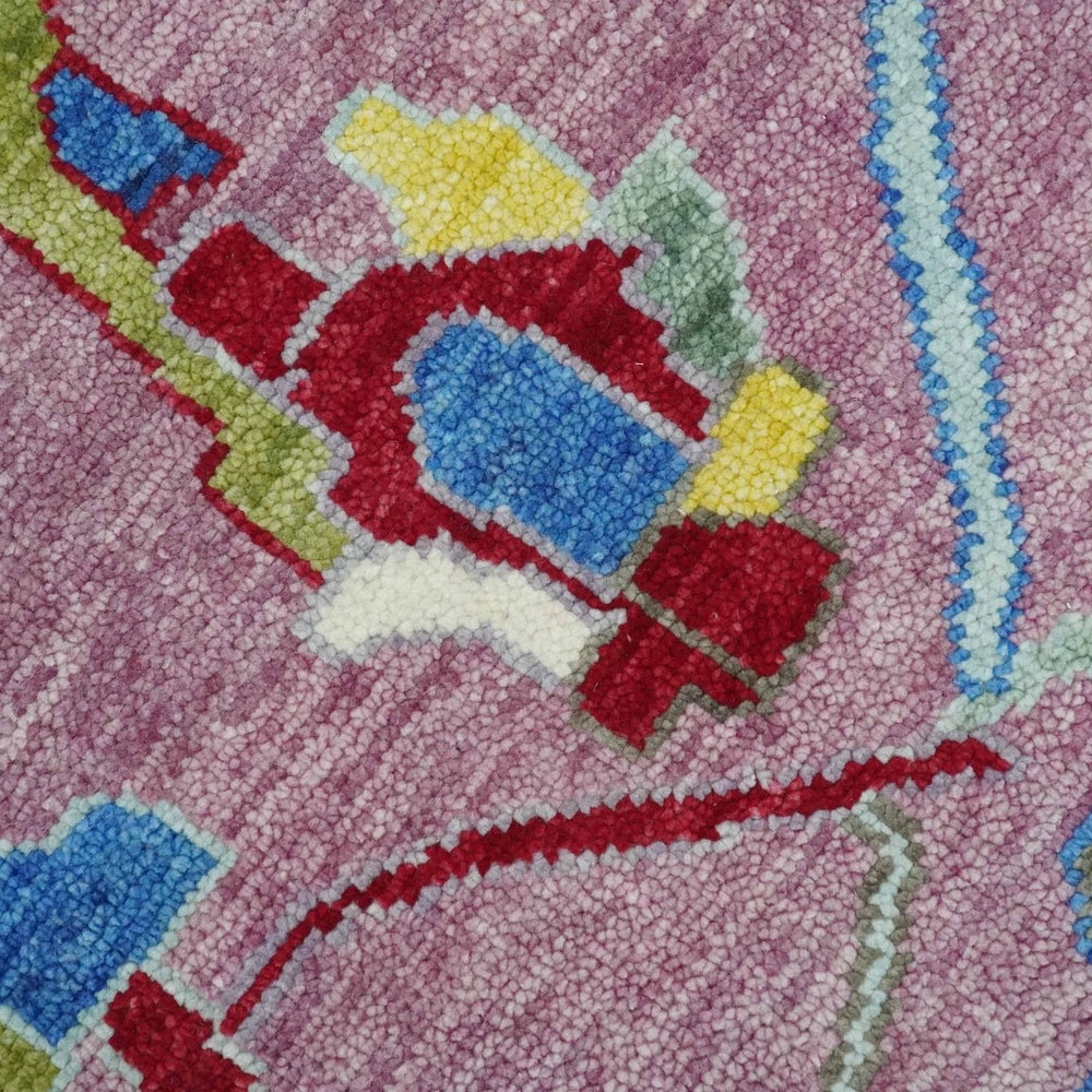 Colorful Hand knotted Traditional Oushak Pink And Ivory Custom Made wool Area Rug