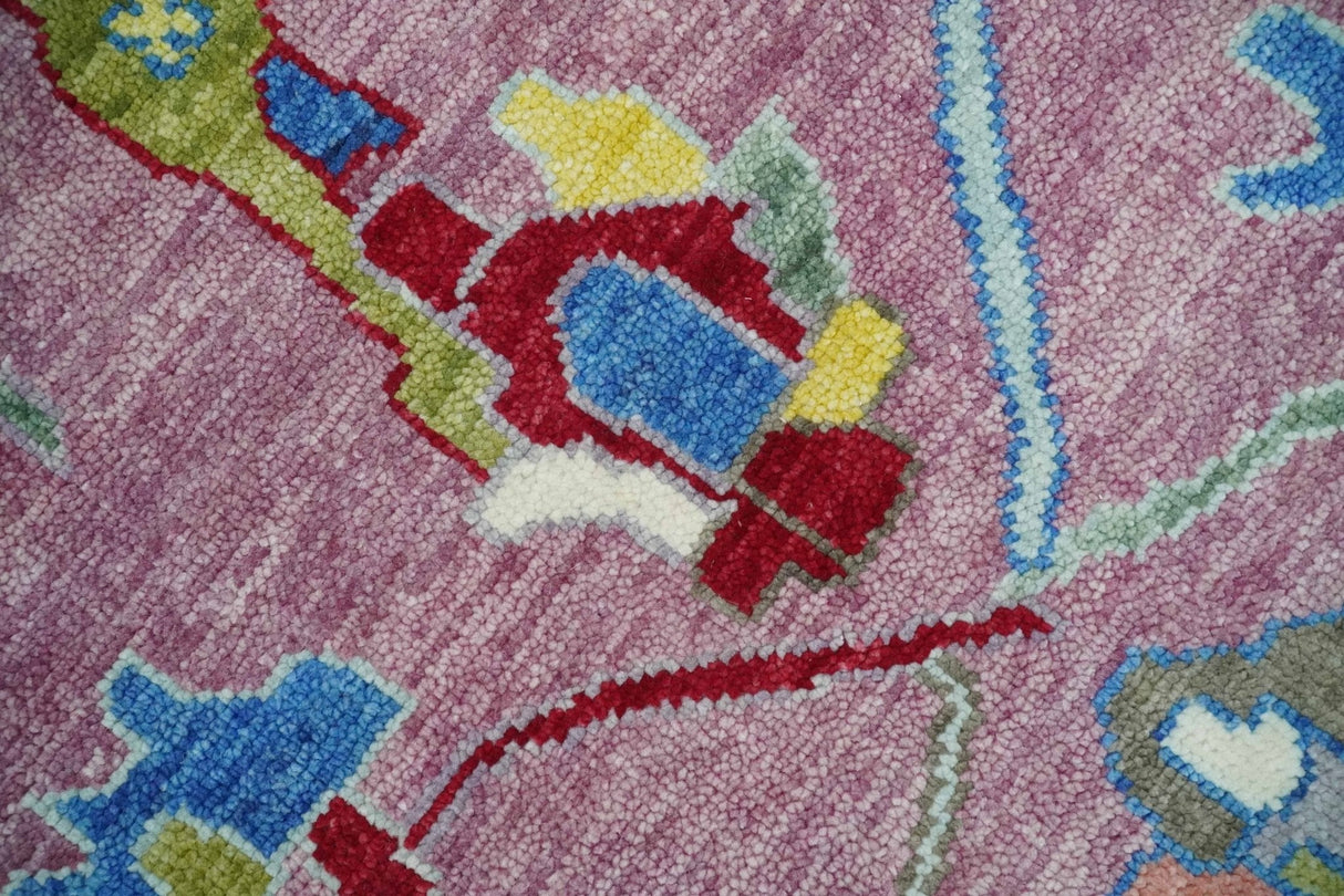 Colorful Hand knotted Traditional Oushak Pink And Ivory Custom Made wool Area Rug