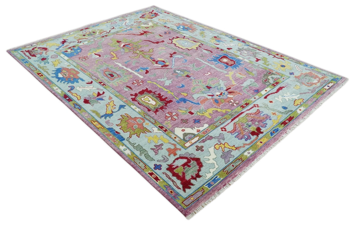Colorful Hand knotted Traditional Oushak Pink And Ivory Custom Made wool Area Rug