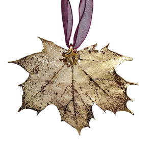 Gold Sugar Maple Leaf with Sheer Ribbon Ornament