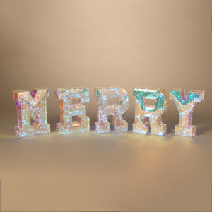 Lighted Holographic Holiday "MERRY" Decor with Remote Control - 10 Inch tall