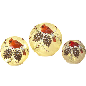 Holiday Cardinal Lighted Glass Globe - 3 Piece Set