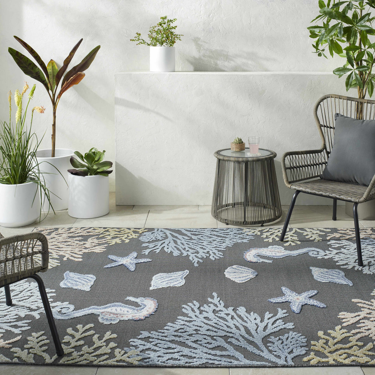 Pasca Charcoal Outdoor Area Rug - Clearance