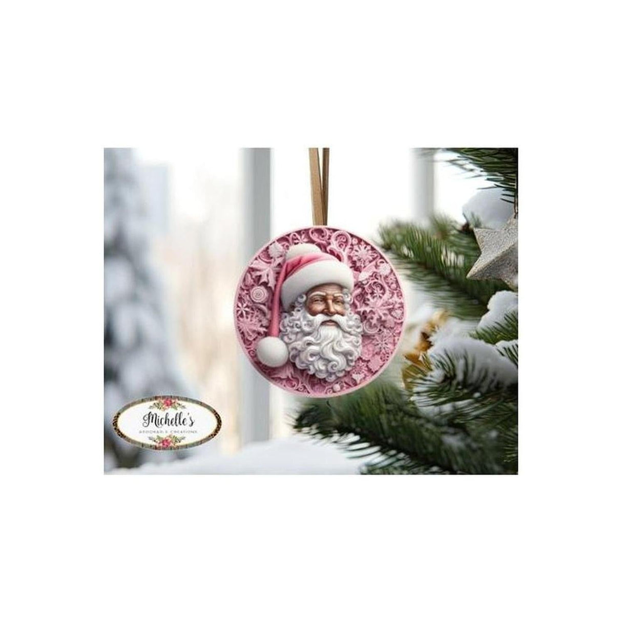 Pink African American Faux 3D Santa Sign - Wreath Enhancement