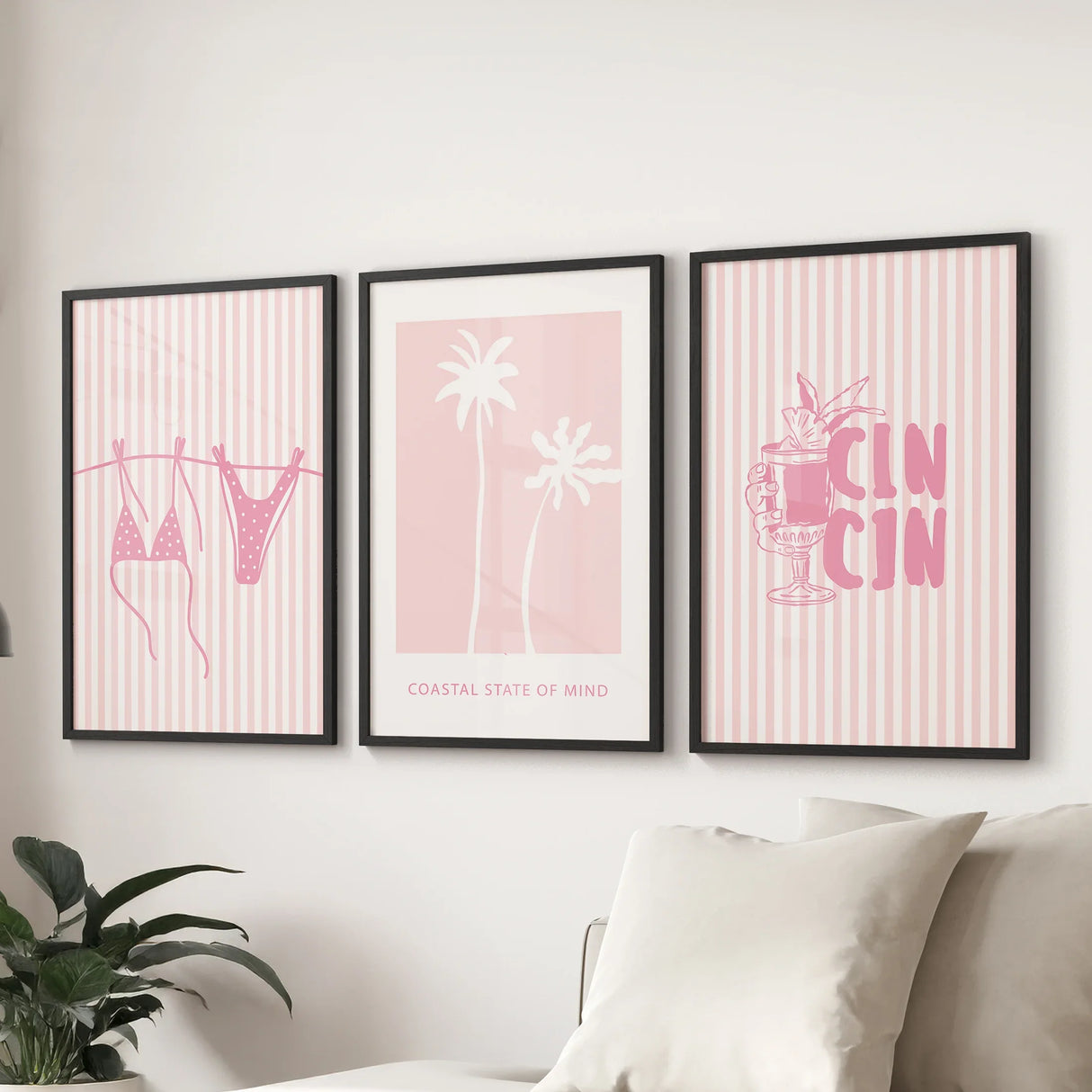 Preppy Coastal Girl Room Décor. Set of 3 Pink Summer Prints