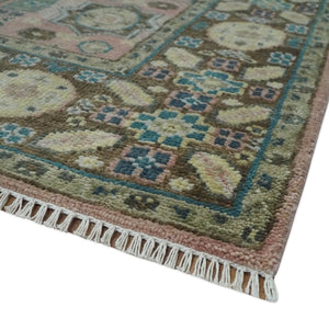 Pink, Beige and Olive Hand knotted Medallion Mamluk Design 8x10 wool Area Rug