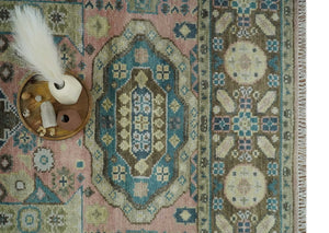 Pink, Beige and Olive Hand knotted Medallion Mamluk Design 8x10 wool Area Rug