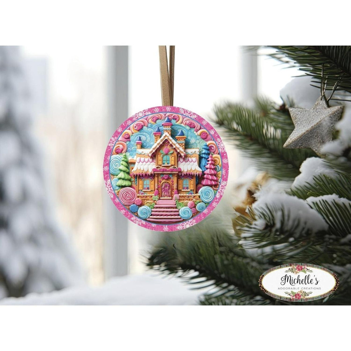 Pink Candy Gingerbread Cookie House Faux 3D Sign - Wreath Enhancement