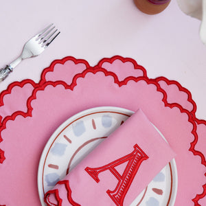 CRESSIDA PINK ROUND FABRIC PLACEMAT & NAPKIN SET