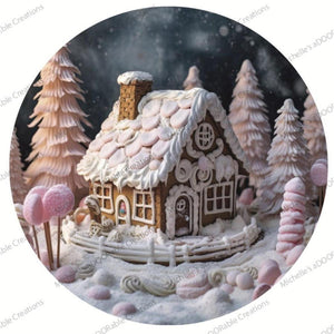 Pink Gingerbread House Christmas Sign - Wreath Enhancement