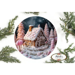 Pink Gingerbread House Christmas Sign - Wreath Enhancement