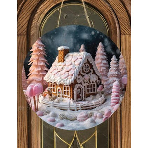Pink Gingerbread House Christmas Sign - Wreath Enhancement