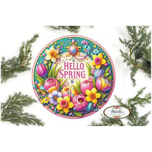 Pink Hello Spring Floral Sign