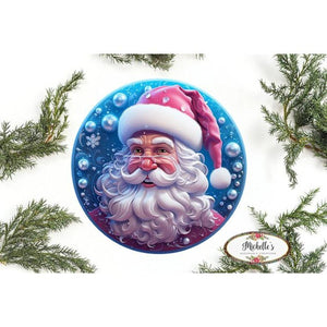 Pink Ice Blue 3D Santa Christmas Sign - Wreath Enhancement