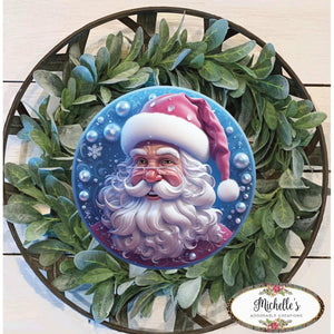 Pink Ice Blue 3D Santa Christmas Sign - Wreath Enhancement