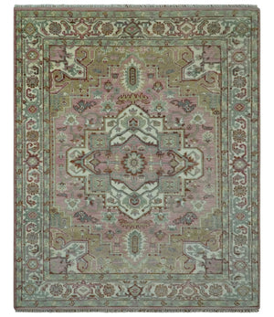 Pink, Ivory and Olive Hand Knotted Traditional Custom Made Size wool Rug
