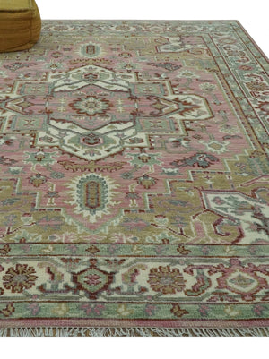 Pink, Ivory and Olive Hand Knotted Traditional Custom Made Size wool Rug