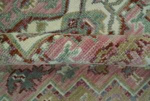 Pink, Ivory and Olive Hand Knotted Traditional Custom Made Size wool Rug