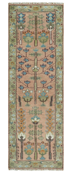 Pink, Olive and Beige Traditional Vintage Heriz Serapi Wool Rug