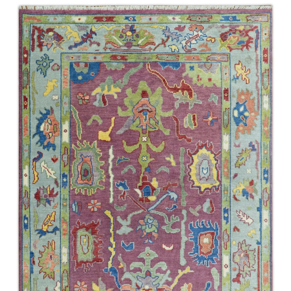 Colorful Hand knotted Traditional Oushak Pink And Ivory Custom Made wool Area Rug