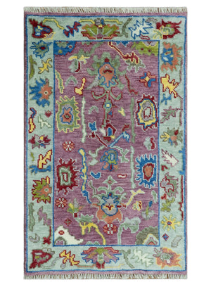 Colorful Hand knotted Traditional Oushak Pink And Ivory Custom Made wool Area Rug
