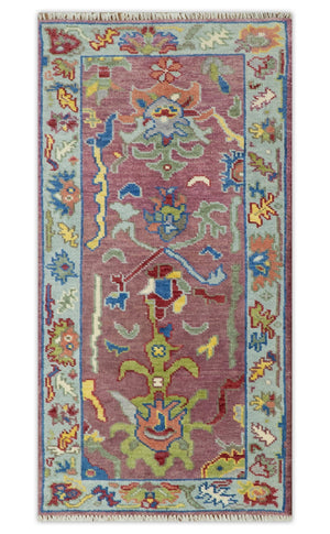 Colorful Hand knotted Traditional Oushak Pink And Ivory Custom Made wool Area Rug