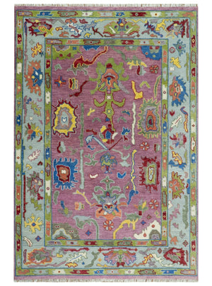 Colorful Hand knotted Traditional Oushak Pink And Ivory Custom Made wool Area Rug