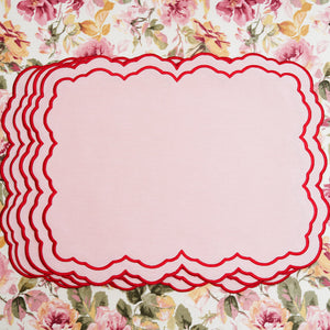 ELARA PINK RECTANGLE FABRIC PLACEMAT & NAPKIN SET (Set Of 4)