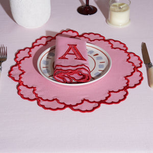 CRESSIDA PINK ROUND FABRIC PLACEMAT & NAPKIN SET