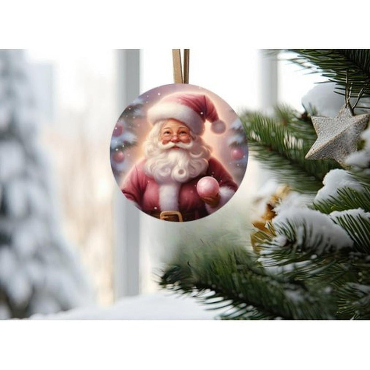 Pink Santa Claus Christmas Tree Sign - Wreath Enhancement