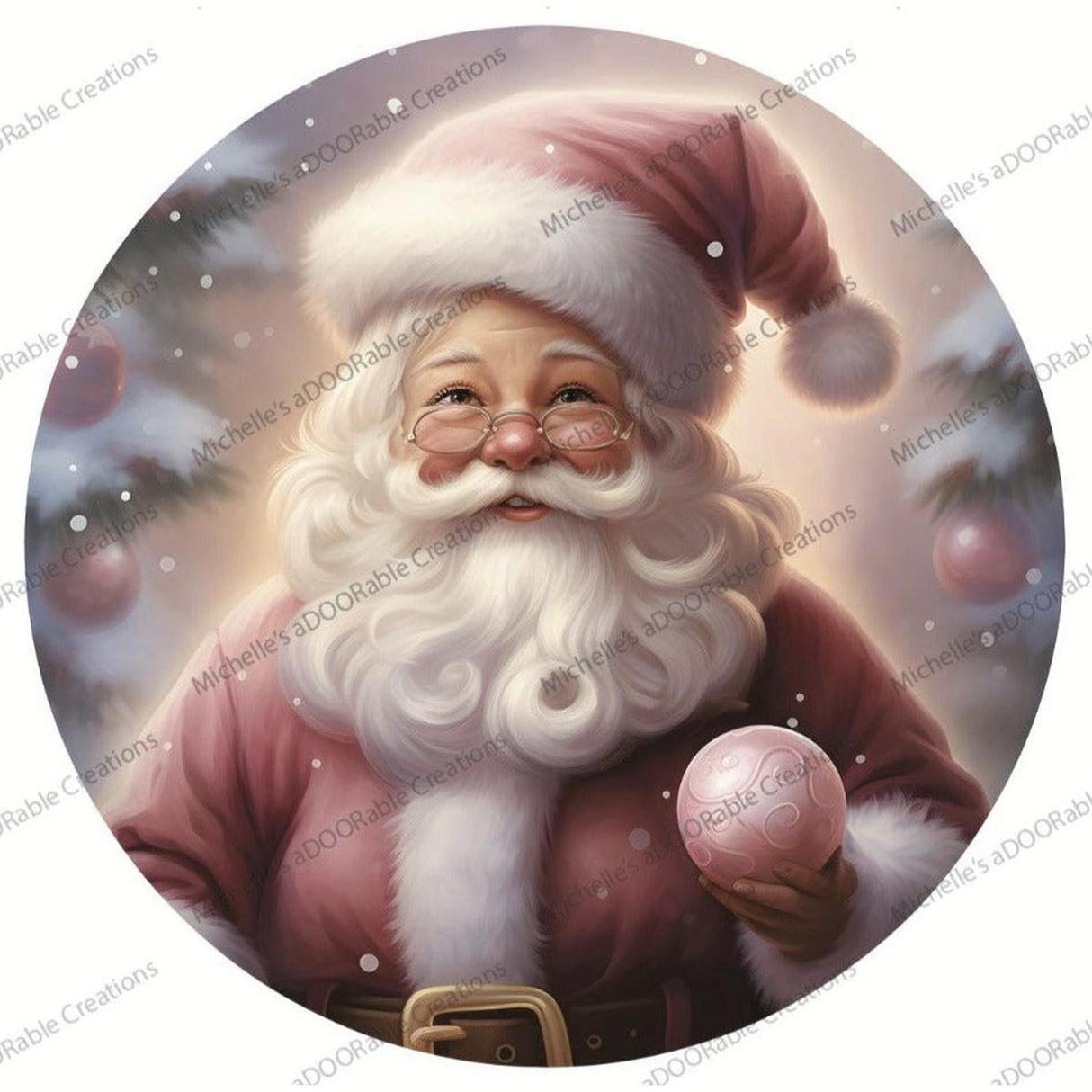 Pink Santa Claus Christmas Tree Sign - Wreath Enhancement