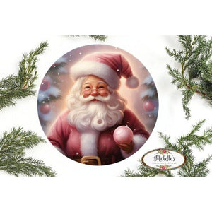 Pink Santa Claus Christmas Tree Sign - Wreath Enhancement