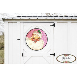 Pink Snowflakes Vintage Santa Christmas Sign