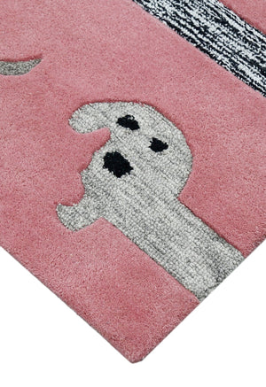 Pink Stretchy Pup Hand Tufted 3x6 Wool Area Rug