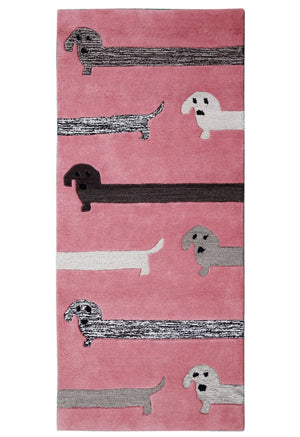 Pink Stretchy Pup Hand Tufted 3x6 Wool Area Rug