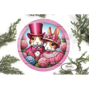 Pink Vintage Easter Bunnies Sign