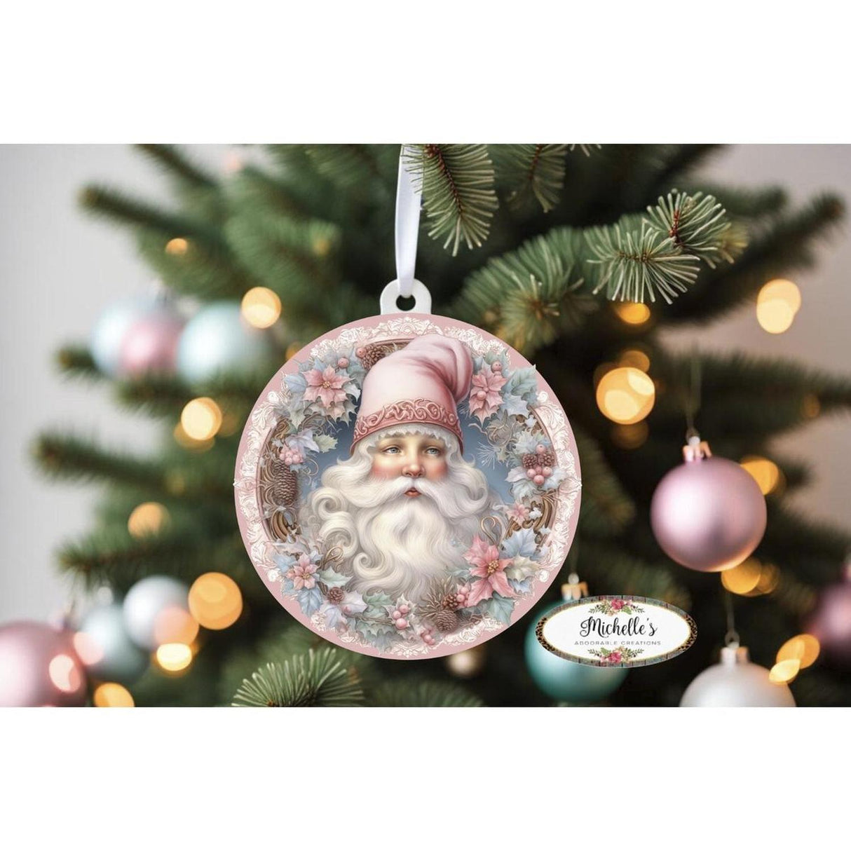 Pink Vintage Santa Claus Sign - Wreath Enhancement