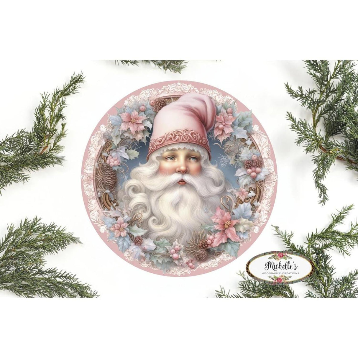 Pink Vintage Santa Claus Sign - Wreath Enhancement