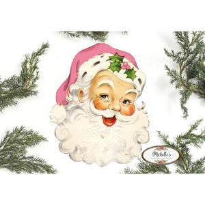 Pink Vintage Santa Face Sign SF1 - Wreath Enhancement