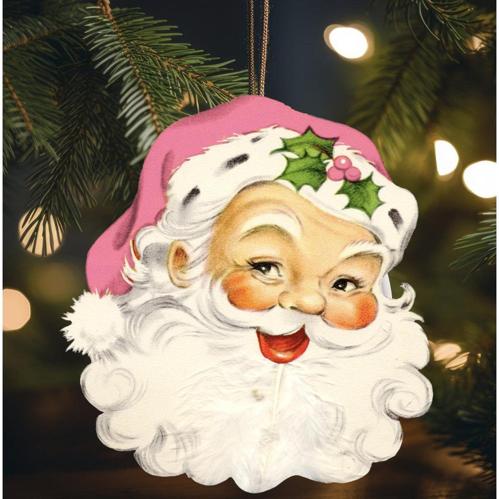 Pink Vintage Santa Face Sign SF1 - Wreath Enhancement