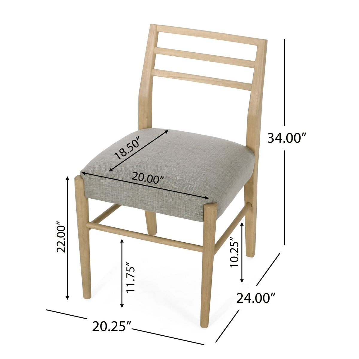 Pinnacle Dining Chair Set of 2 with Upholstered Seat - Beige or Grey