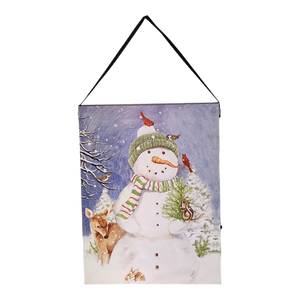 Fiber Optic Lighted Canvas Art - Woodland Snowman