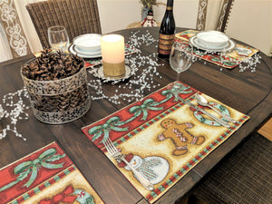 Set of 4-Pieces Gingerbread Sweets Holiday Woven Tapestry Placemats 13” x 19”